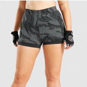 Gymshark Black Camo Loose Power Shorts- Size Small